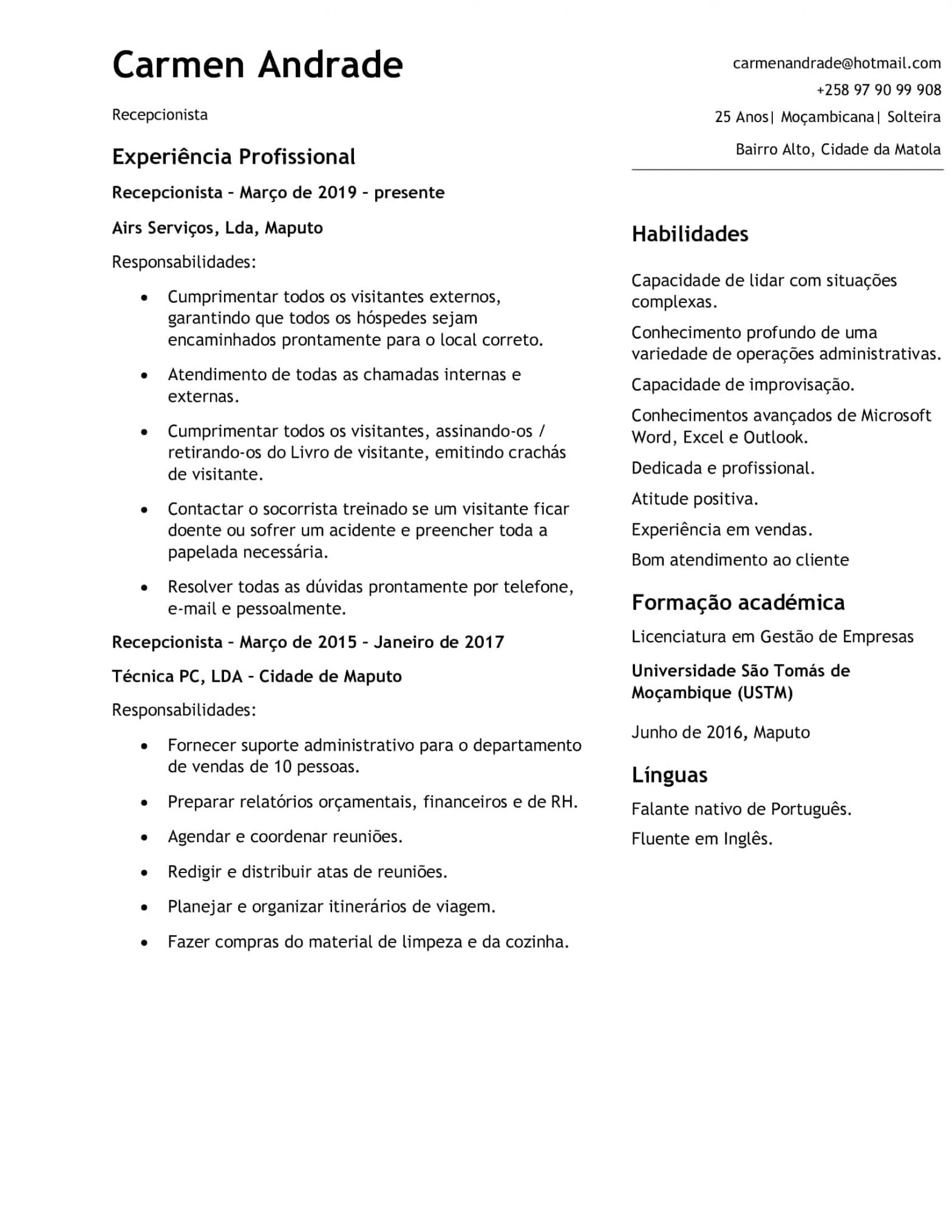 Curr culo de recepcionista pronto modelo dicas como fazer