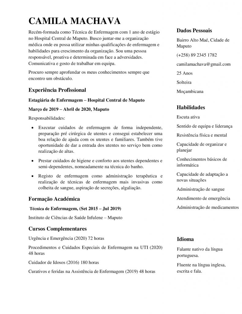 Currículo Técnico de Enfermagem Recém-Formado