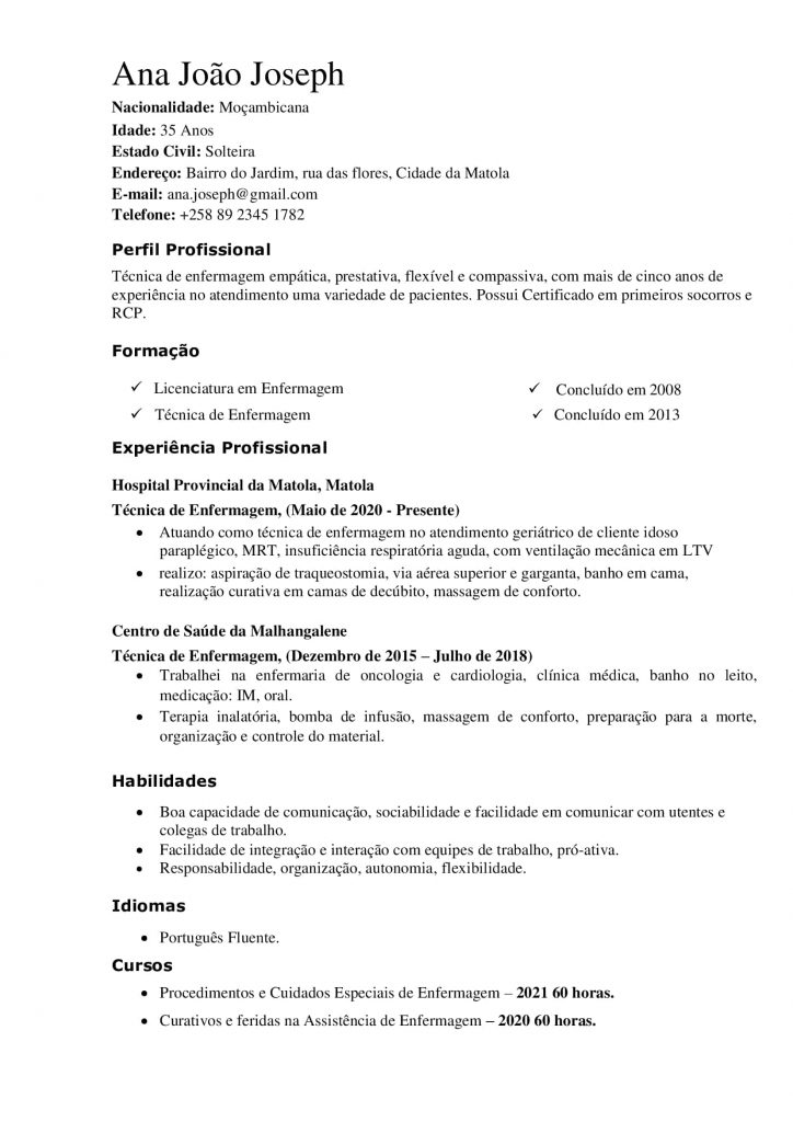 Currículo técnico de enfermagem pronto