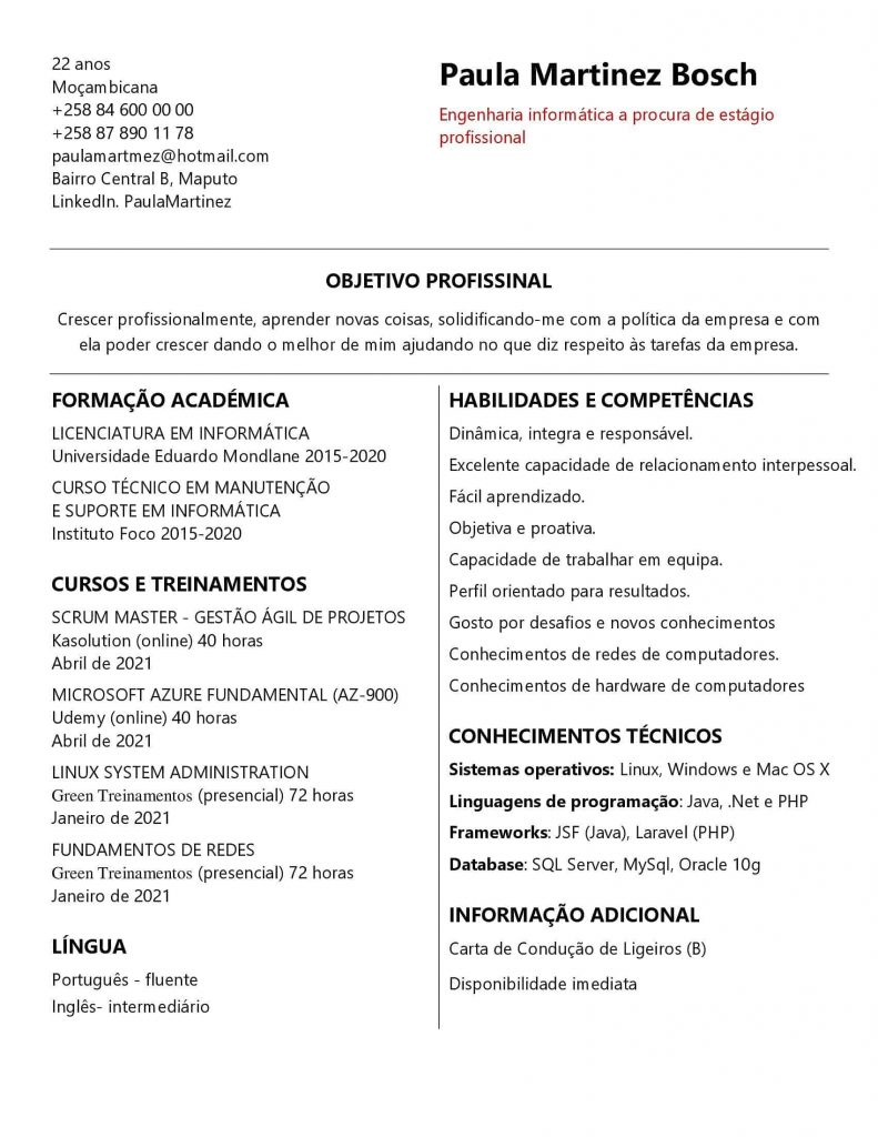 currículo para quem não tem experiencia profissional