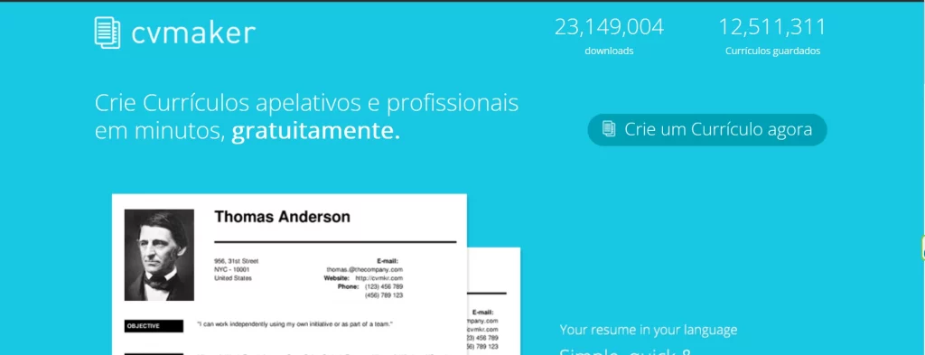 Gerador de Currículo Online Gratuito CVmaker