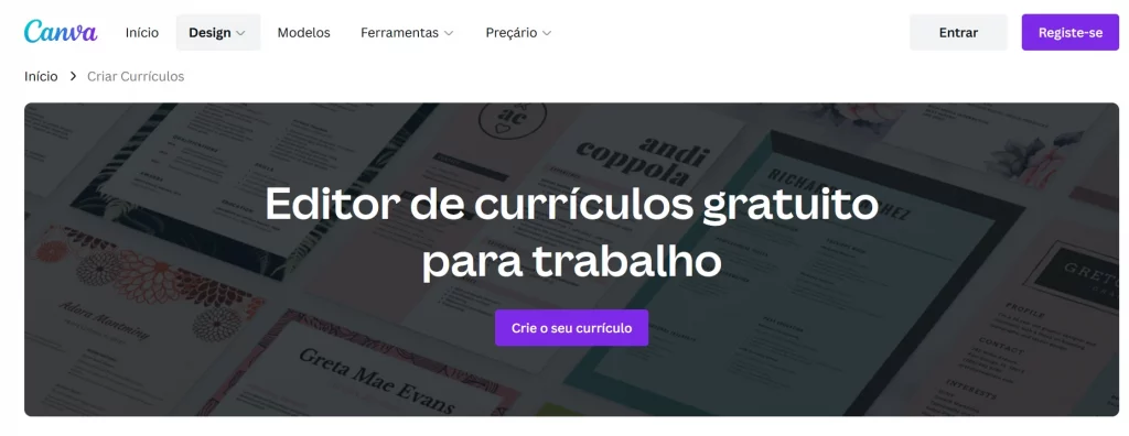 Gerador de Currículo Online Gratuito Canva