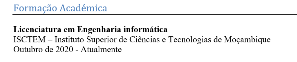 formação acadêmica no curriculo