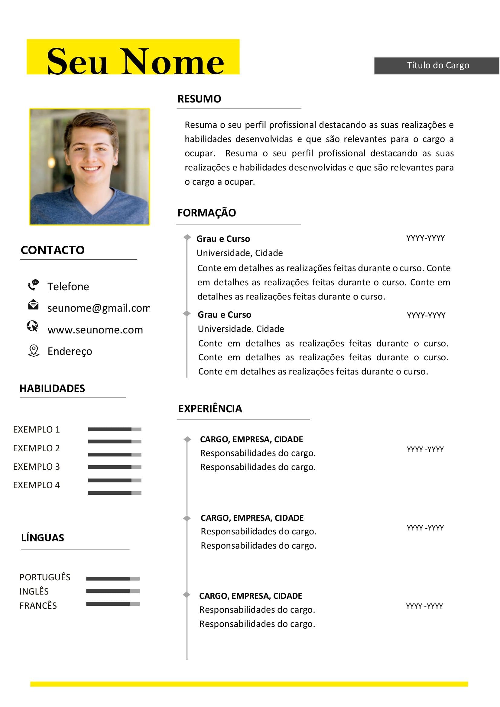 Modelo de Curriculum Vitae grátis em Português