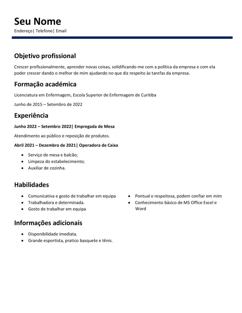 Modelo de currículo para primeiro emprego Atlantic