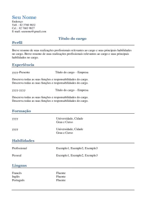 Curriculum Vitae Simples Holandes